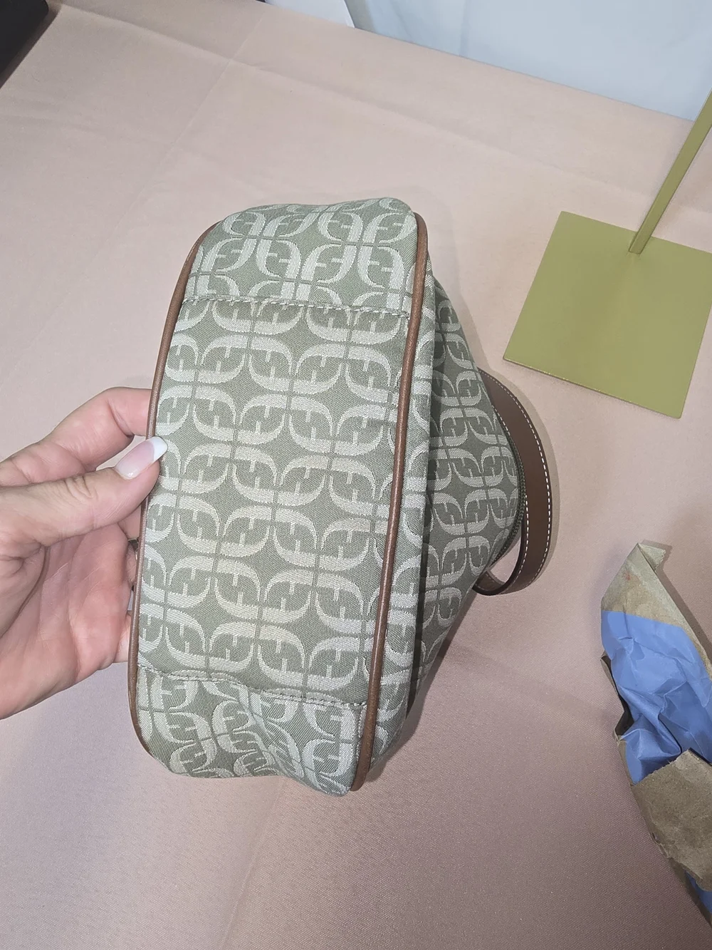 Vintage Fossil Monogram Canvas Shoulder Baguette Bag